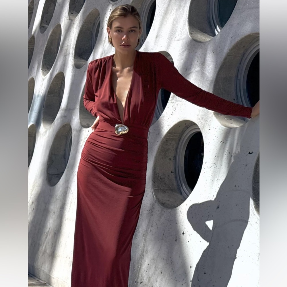 Zara Burgundy Long Sleeve Dress
